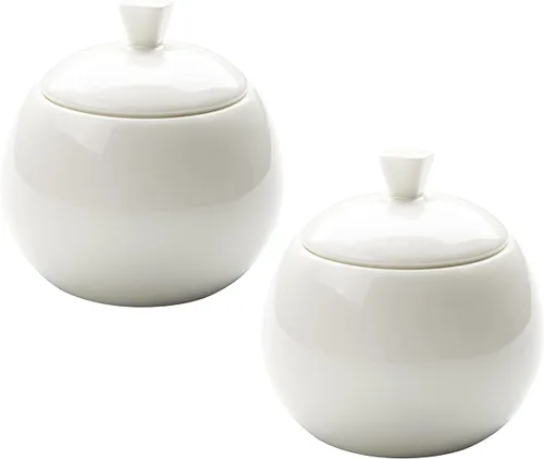 Vista 8 de Sizikato Azucarero de porcelana blanca pura con tapa, cuenco de sal de 14 onzas para cocina o restaurante