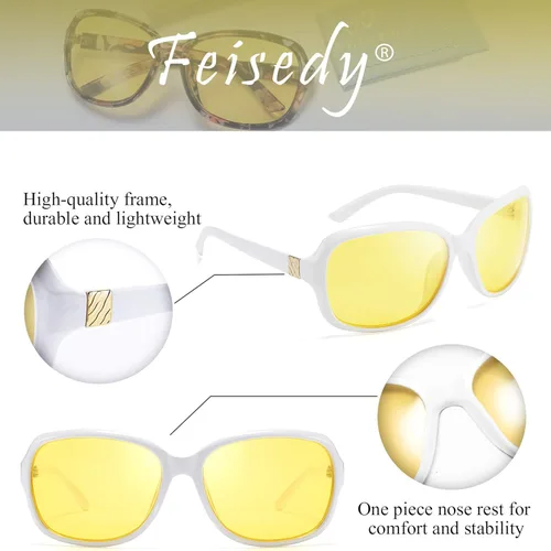Vista 5 de FEISEDY Gafas de noche clásicas para mujer, antirreflejos, envolventes, amarillas, B2548