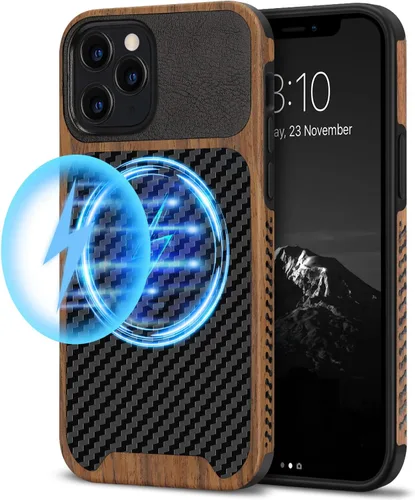Vista 15 de TENDLIN Compatible con iPhone 12 Mini Funda de Grano de Madera con Textura de Fibra de Carbono Diseño de Cuero Híbrido Funda Negra