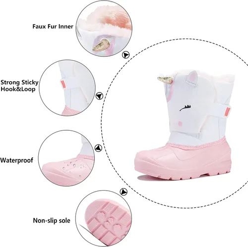 Vista 2 de MORENDL Botas de nieve para niños, impermeables, con forro de piel, cálidas, antideslizantes, para niños y niñas, para caminar al aire libre