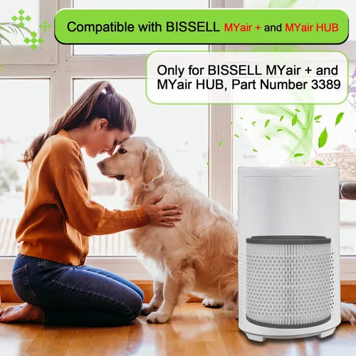 Vista 4 de Paquete de 2 filtros de repuesto 3389 compatibles con BISSELL para MYair + y para MYair HUB 2905A y 3179A, número de pieza 3389
