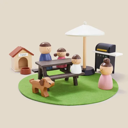 Vista 8 de Tiny Land Casa de muñecas, casa de muñecas familiar moderna con diseño realista, casa de muñecas de madera con muebles de 53 piezas, regalo ideal