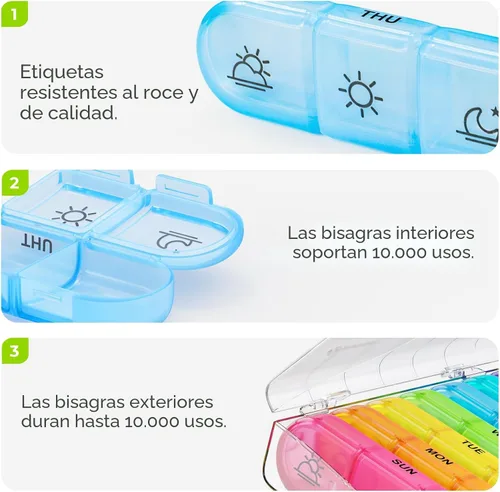 Vista 4 de AUVON Organizador semanal de píldoras 3 veces al día, pastillero grande de 7 días 3 veces al día con contenedor separado, pastillero portátil