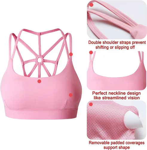 Vista 5 de YIANNA Brasieres deportivos para mujer con espalda cruzada con relleno, brasier deportivo de soporte medio, entrenamiento para correr, yoga