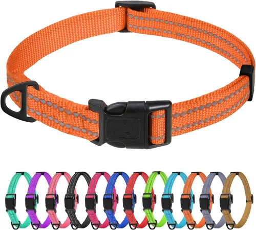 Vista 19 de TagME Collares de nailon reflectantes para perros, collar ajustable clásico para mascotas con hebilla de liberación rápida para cachorros, rosa Rosa