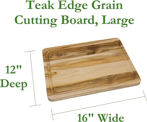 Vista 2 de Lipper International Tabla de cortar y servir de cocina de madera de teca con veta de borde, grande, 16" x 12" x 3/4" pulgadas