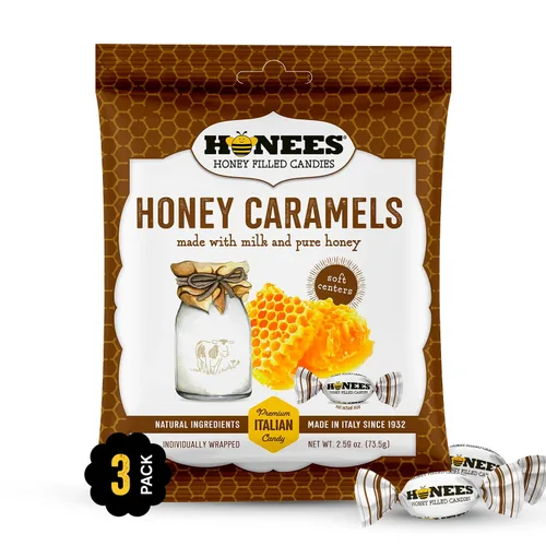 Vista 15 de Honees Caramelos de miel duros envueltos individualmente, dulces naturales y saludables, hechos en italiano con leche y miel pura, 1 paquete
