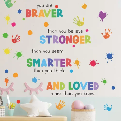 Vista 4 de Calcomanías de pared inspiradoras coloridas para dormitorio de niños, frase motivacional para niños, calcomanías de arte de pared para aula