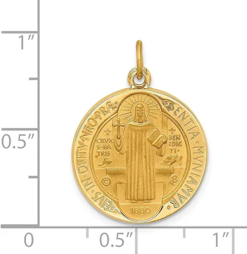 Vista 3 de Diamond2Deal Oro amarillo de 14 quilates satinado redondo reversible medalla de San Benito joyería fina para mujer L- 0965in ancho 0709in Metal