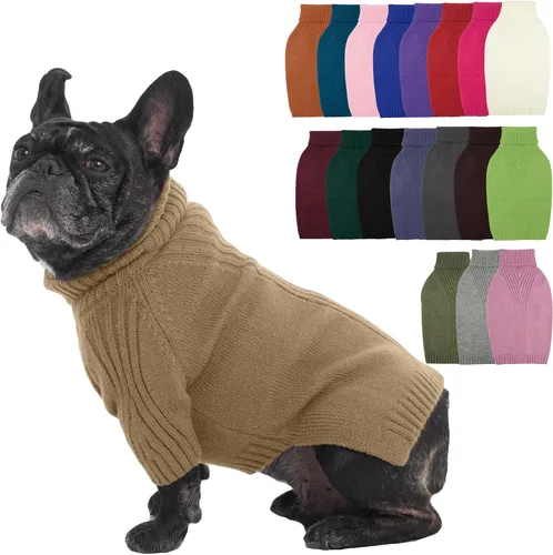 Vista 21 de IECOii Suéter de perro salchicha de cuello alto para perros pequeños, medianos y hembras, elástico y transpirable, abrigo de punto cálido, para Negro