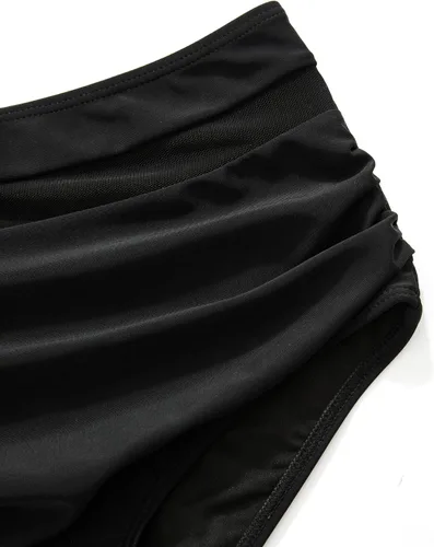 Vista 9 de OMKAGI Conjunto de bikini de malla de cintura alta para mujer, sexy, cuello en V, control de abdomen, traje de baño