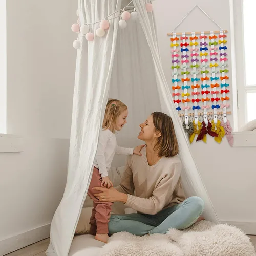 Vista 7 de SYGY Soporte para moño, organizador para lazos para el cabello, clips, corbatas, diademas y accesorios, decoración para colgar en la pared