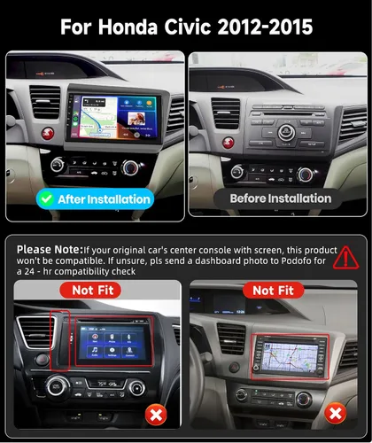 Vista 2 de Radio de coche estéreo para Honda Civic 2012 2013 2014 2015 con Carplay inalámbrico Android Auto 9 "1080 p HD IPS pantalla táctil Bluetooth GPS WiFi