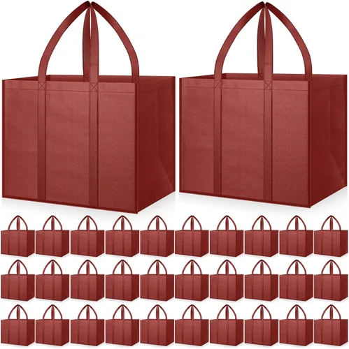 Vista 9 de Hillban Paquete de 30 bolsas de comestibles reutilizables a granel resistentes grandes bolsas de compras lavables plegables con asas Heavy Duty