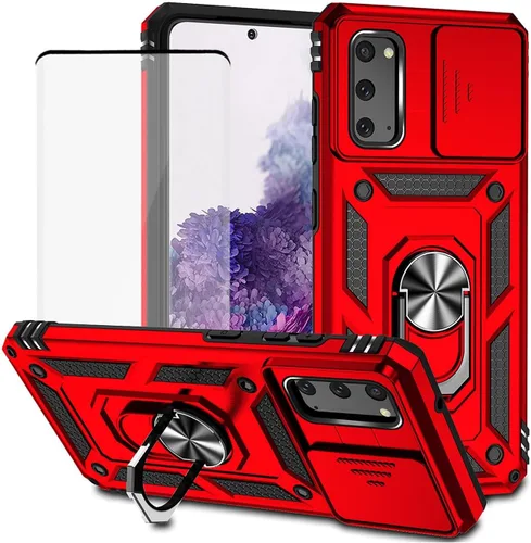 Vista 9 de Funda para Galaxy S20 5G, Samsung S20 SM-G981U con protector de pantalla de vidrio templado y cubierta de cámara deslizante, anillo magnético