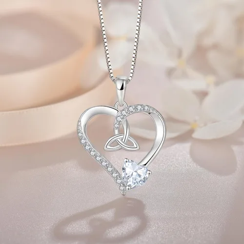 Vista 39 de Collar de corazón con nudo celta de plata de ley 925, collar con colgante para mujer, joyería de piedra natal