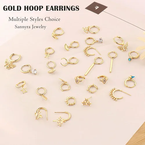 Vista 5 de Aretes de aro pequeños chapados en oro de 14 quilates, hipoalergénicos, minimalistas