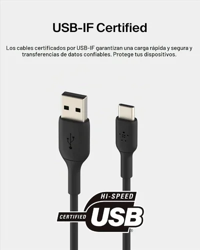 Vista 3 de Belkin Cable USB C a USB A, 3.3 pies, 15 W, cargador tipo C, cable de carga de iPhone para iPhone 16, Galaxy S25, Pixel 9, AirPods, iPad Pro Negro