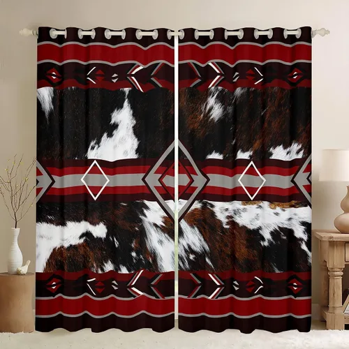 Vista 19 de Cortinas Opacas con Estampado de Piel de Vaca 30%-50% Cortinas Oscurecedoras de Piel de Animal de Granja Occidental para Dormitorio Sala de Estar