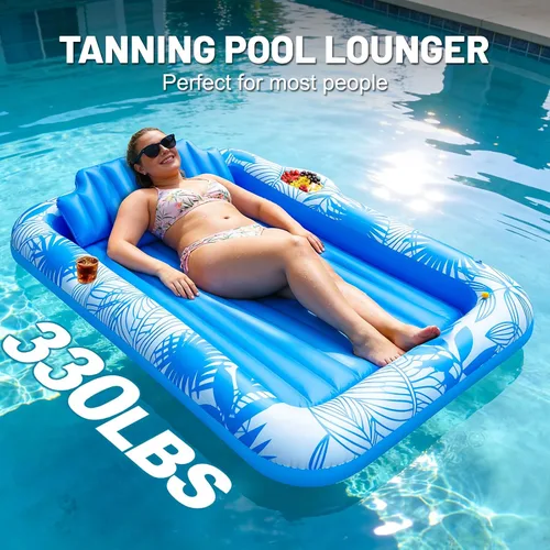 Vista 7 de Flotador inflable de 78 x 50 pulgadas para piscina con aspersor, flotadores de piscina extra grandes para adultos con almohada 6 en 1, flotador