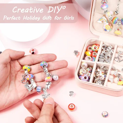 Vista 2 de UFU Kit de fabricación de pulseras con dijes, kit de fabricación de joyas, regalo para niñas de 5, 6, 7, 8 a 12, un dulce regalo de cumpleaños