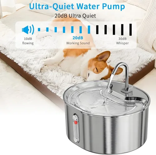 Vista 4 de Qumox Fuente de agua para gatos de acero inoxidable: dispensador automático de agua para mascotas de 108 oz/3.2L Fuente de agua para interiores