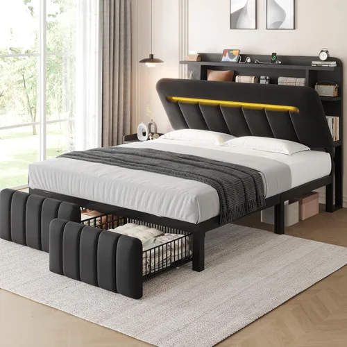 Vista 11 de Jocoevol Base de cama individual con cabecera de almacenamiento para niños, marco de cama tapizado blanco tamaño individual con cajones de Beige