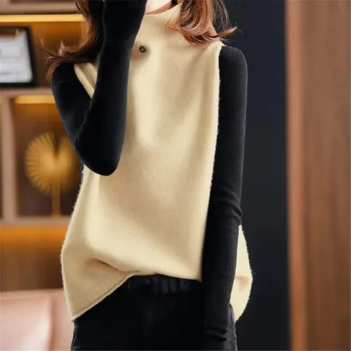 Vista 2 de Suéteres sin mangas de punto para mujer, cuello alto, sueltos