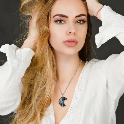 Vista 4 de MAIBAOTA Collar de cristal curativo, collar de luna creciente envuelta en alambre de árbol de vida, collar con colgante de piedra natural de reiki