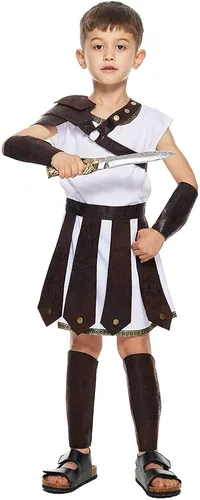Vista 3 de Snailify Disfraz unisex de guerrero romano para niños, disfraz de cosplay griego antiguo