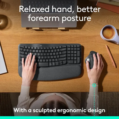 Vista 3 de Logitech Ergo M575S Ratón inalámbrico de Trackball, mouse ergonómico inalámbrico con Bluetooth y dongle cifrado, cómodo control de pulgar