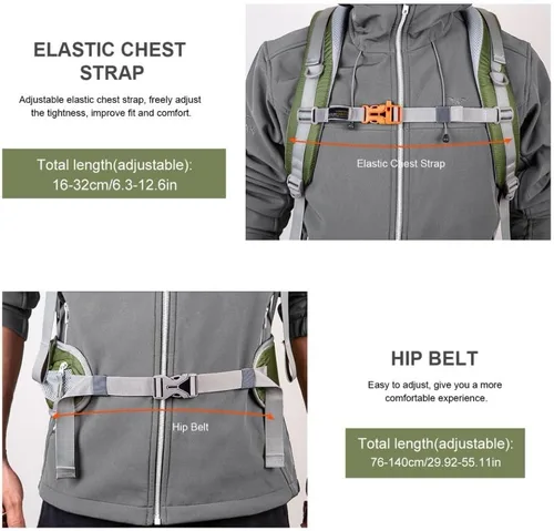 Vista 7 de Mochila de senderismo MOUNTAINTOP de 40 L, mochila ligera para exteriores Verde militar
