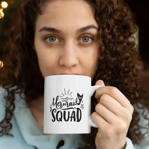 Vista 3 de Style In Print Funny Summer Mermaid Nautical Ceramic Coffee Mug 11 Ounces Squad Mermaid Types Sun Waves Stars White Tea Cup Design Only