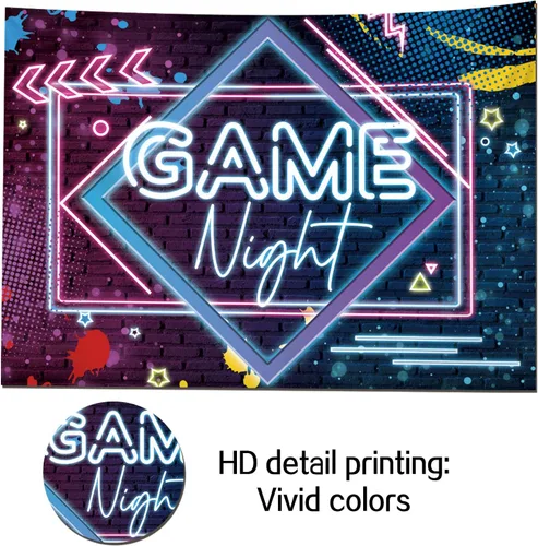 Vista 3 de Fondos de fotografía con temática de noche de juegos, fondo de fotos de neón brillante, 5 x 3 pies, para juegos en fiestas de cumpleaños, pijamadas