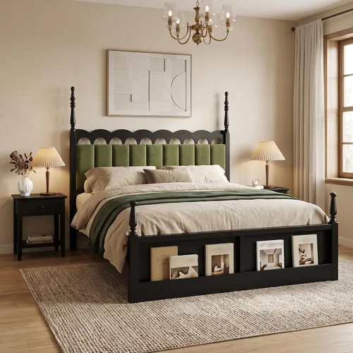 Vista 3 de Christopher Knight Home Chagi - Marco de cama tamaño King con almacenamiento, marco de cama y cabecera de plataforma King vintage, soporte
