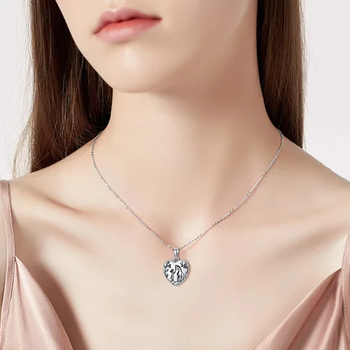 Vista 2 de Collar con medallón de corazón que sostiene fotos de plata de ley con colgante de foto, regalo conmemorativo para mujeres y niñas