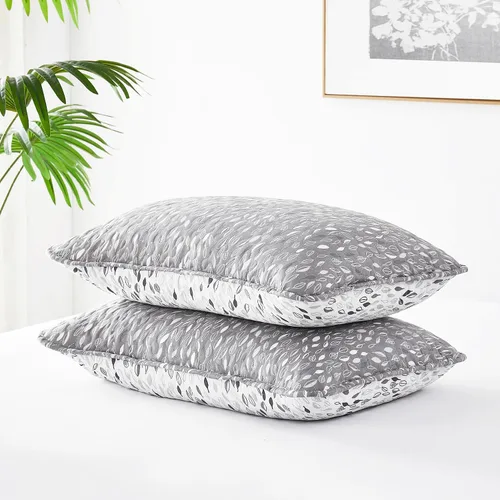 Vista 6 de Juego de funda para sofá cama de tamaño individual, 6 piezas, fundas a 1 - Hojas Botánicas Gris