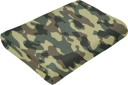 Vista 9 de Manta de franela de 50 x 40 pulgadas, manta de forro polar de camuflaje suave y cómoda con pompones para exteriores e interiores