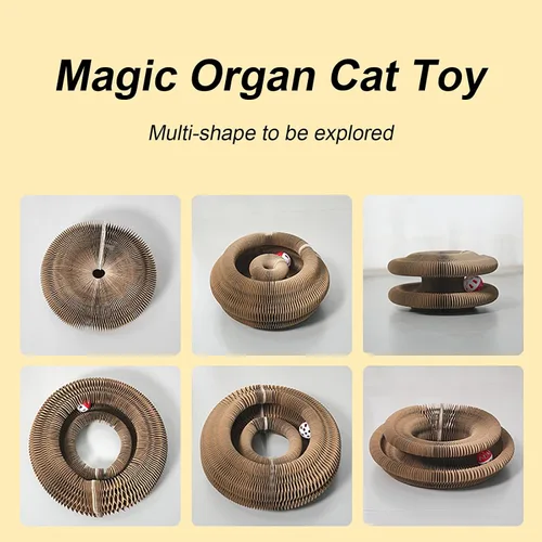 Vista 2 de Juguete para gatos de órgano mágico, cartón rascador interactivo con bola de campana, plegable y cambiable en forma de acordeón, juguete