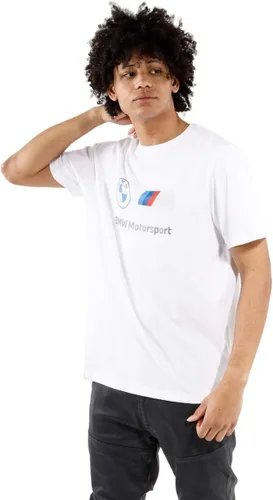 Vista 2 de PUMA Hombres BMW MMS Ess Logo Crew Cuello Manga Corta Atlético Tops Casual - Blanco