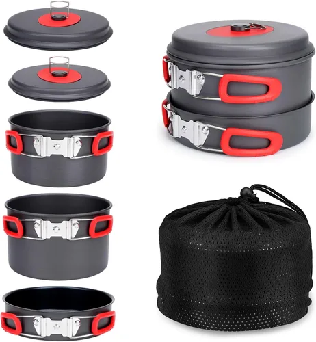 Vista 10 de Alocs Camping Cookware Set Camping Gear, Compact Camping Pots and Pans Set, Durable Hard Alumina Camping Cooking Set for Outdoor Backpacking Camping
