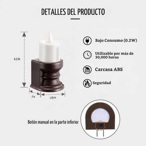 Vista 7 de Meonum - Luz nocturna de vela sin llama parpadeante enchufable, luz nocturna LED regulable con sensor de atardecer a amanecer, luz decorativa