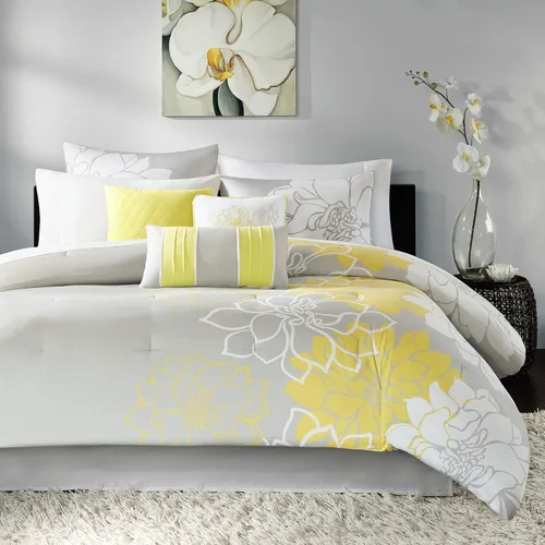 Vista 13 de Madison Park Lola - Juego de edredón de algodón satén, diseño casual de medallón floral, ropa de cama de relleno alternativo al plumón para todas