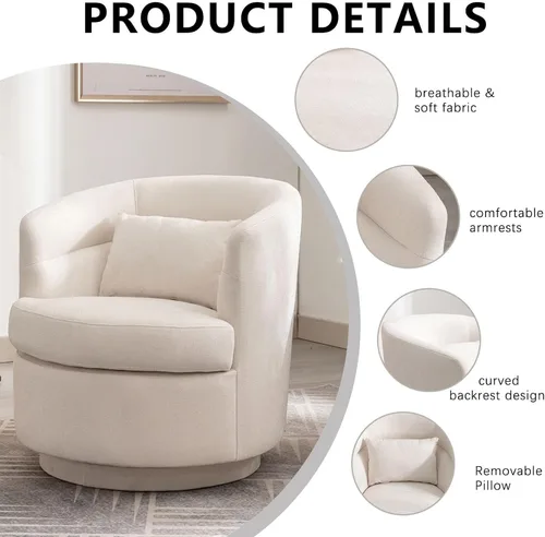 Vista 4 de CANMOV - Silla giratoria con acento, silla de barril redonda de 360 grados con almohada, sillón de club individual tapizado, cómodo, para sala