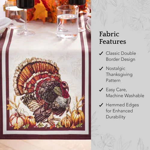 Vista 3 de Elrene Home Fashions Autumn Heritage - Camino de mesa con diseño de pavo, 13 x 70 pulgadas
