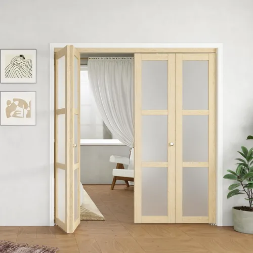 Vista 12 de BARNER HOME Puerta plegable, puerta de armario de cristal transparente de 3 lites, para apertura de 48 x 80 pulgadas, puertas plegables con kits