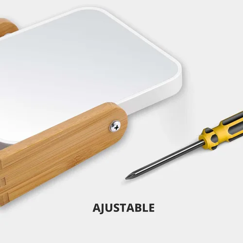 Vista 5 de LFOYOU Espejo de maquillaje de tocador con soporte de bambú natural, espejo de aumento giratorio de 360 grados de doble cara, espejo de maquillaje
