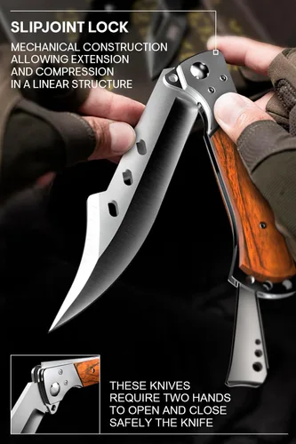 Vista 5 de Grand Way Cuchillo plegable de hoja larga – Cuchillos afilados para caza, senderismo, campamento, supervivencia táctica y trabajo para hombres