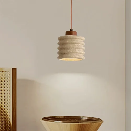 Vista 3 de Modern Instant Pendant Lights, 2 Pack Mini Ceiling Hanging Lighting, Nordic Retro Natural Travertine Shade Chandelier for Kitchen Island Living Room