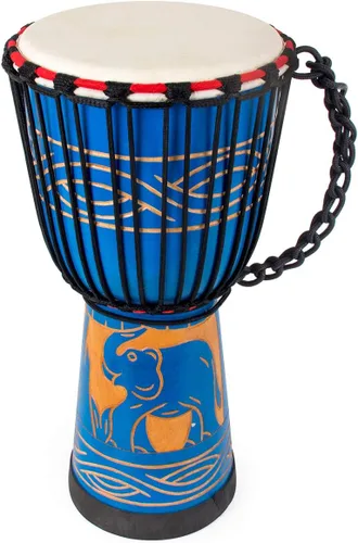 Vista 13 de Tambor africano de Djembe, estándar 8 '' tambores cosidos tela azul del Congo, tambor profesional del bongo con la cabeza del tambor de la piel